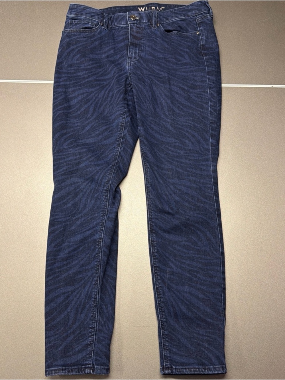 White House Black Market The Skinny Zebra Print Mid Rise Navy Blue Jeans 6 30X28